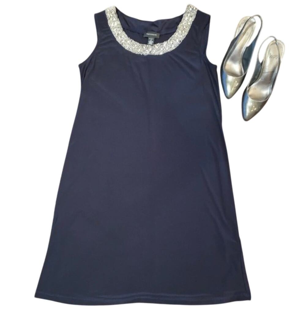 R & M Richards Navy & Rhinestone Embellished Dress - SIZE 10